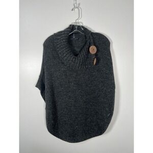 Urku Alpaca Blend Dark Gray Cowl Neck Poncho Sweater Wood Buttons One‎ Size